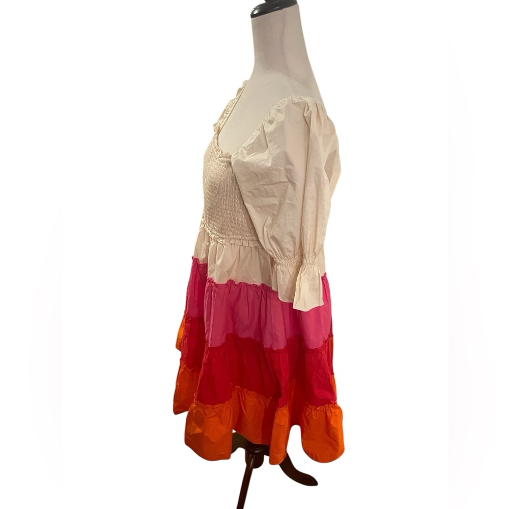 ENGLISH FACTORY Colorblock Smocked Puff Sleeve Mini Dress New With Tags - Picture 8 of 16